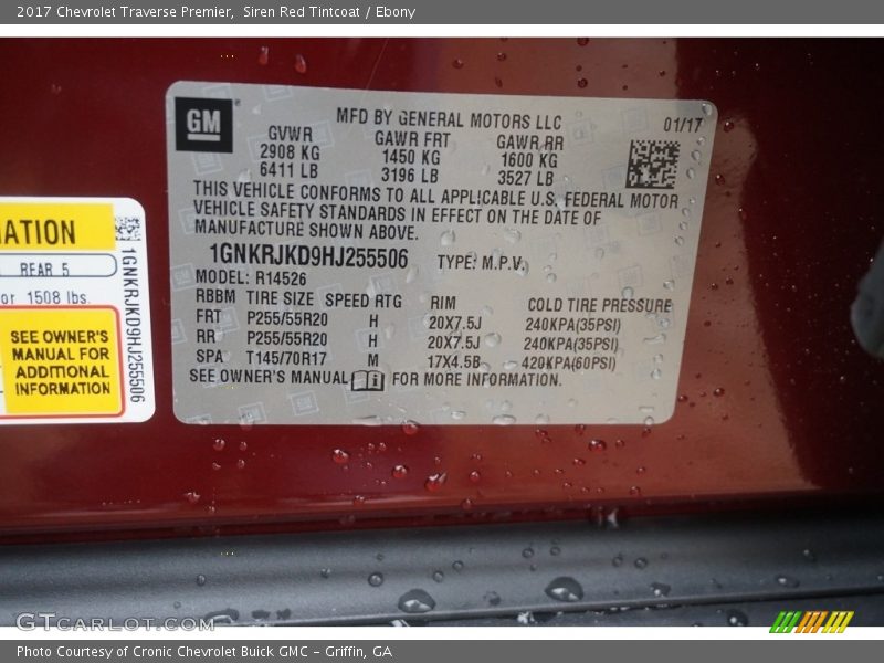 Siren Red Tintcoat / Ebony 2017 Chevrolet Traverse Premier