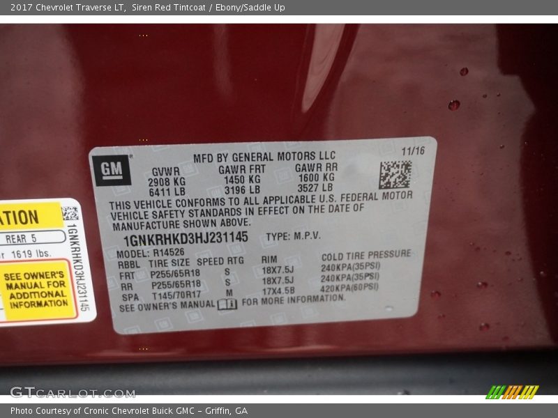 Siren Red Tintcoat / Ebony/Saddle Up 2017 Chevrolet Traverse LT