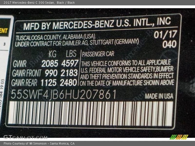 Black / Black 2017 Mercedes-Benz C 300 Sedan
