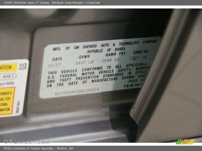 Medium Gray Metallic / Charcoal 2008 Chevrolet Aveo LT Sedan