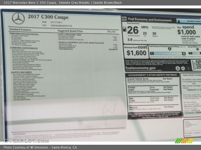  2017 C 300 Coupe Window Sticker