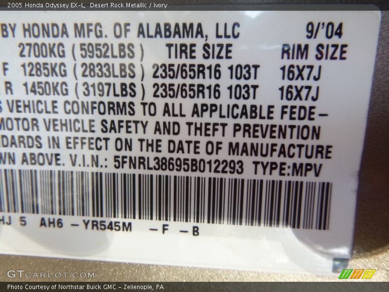 Desert Rock Metallic / Ivory 2005 Honda Odyssey EX-L