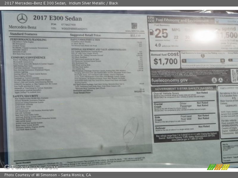Iridium Silver Metallic / Black 2017 Mercedes-Benz E 300 Sedan