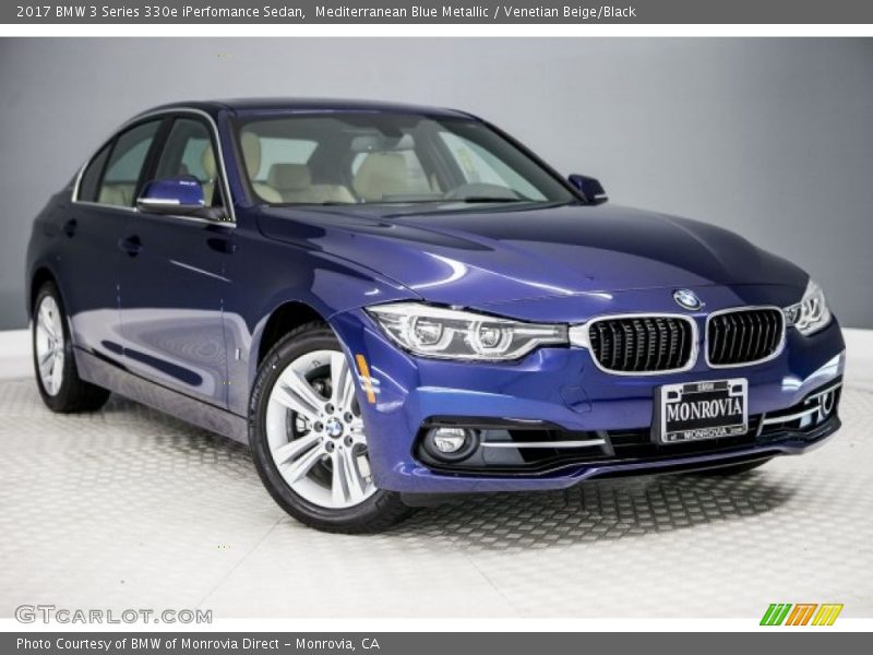 Mediterranean Blue Metallic / Venetian Beige/Black 2017 BMW 3 Series 330e iPerfomance Sedan