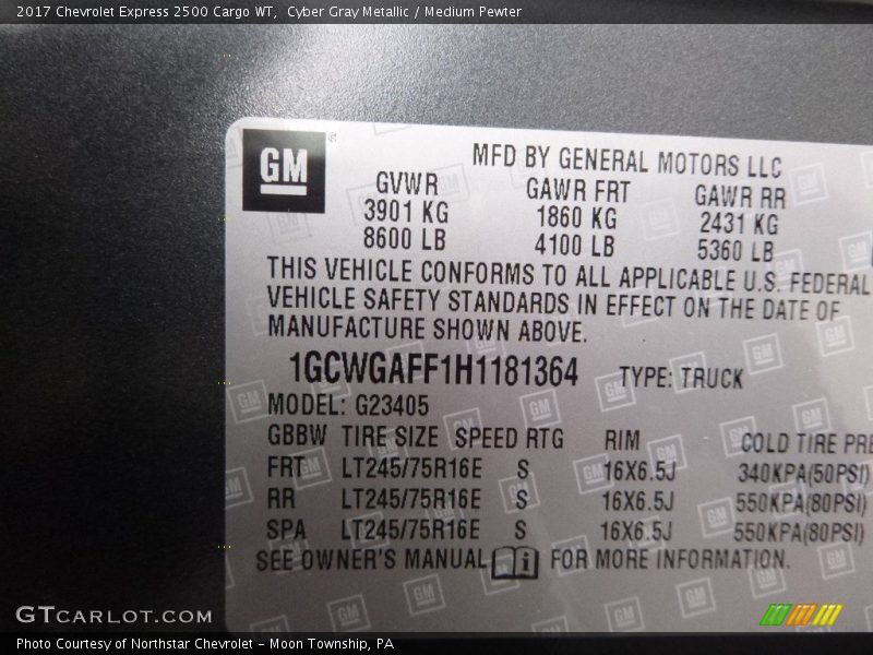 Cyber Gray Metallic / Medium Pewter 2017 Chevrolet Express 2500 Cargo WT