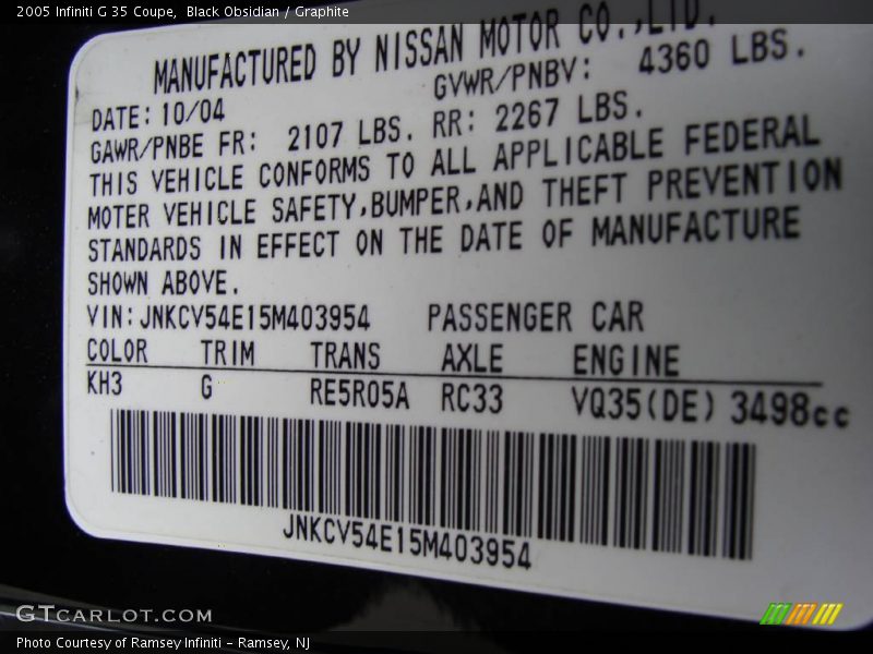 Black Obsidian / Graphite 2005 Infiniti G 35 Coupe