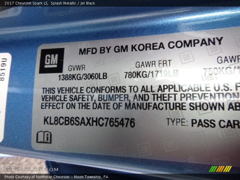 Splash Metallic / Jet Black 2017 Chevrolet Spark LS