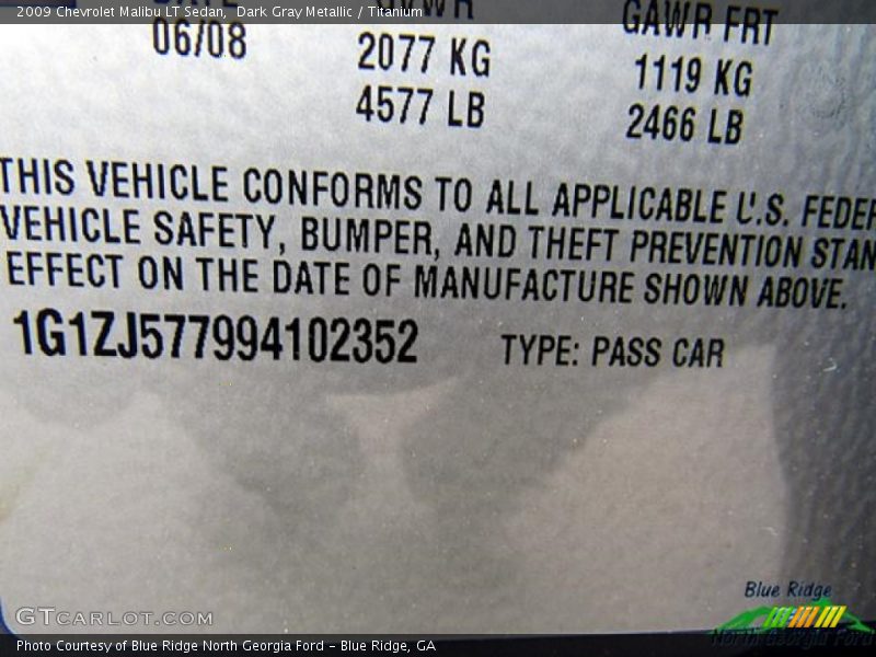 Dark Gray Metallic / Titanium 2009 Chevrolet Malibu LT Sedan