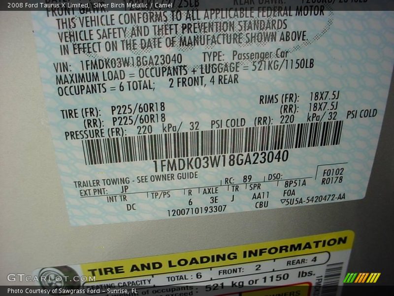 Silver Birch Metallic / Camel 2008 Ford Taurus X Limited