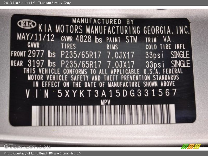 Titanium Silver / Gray 2013 Kia Sorento LX