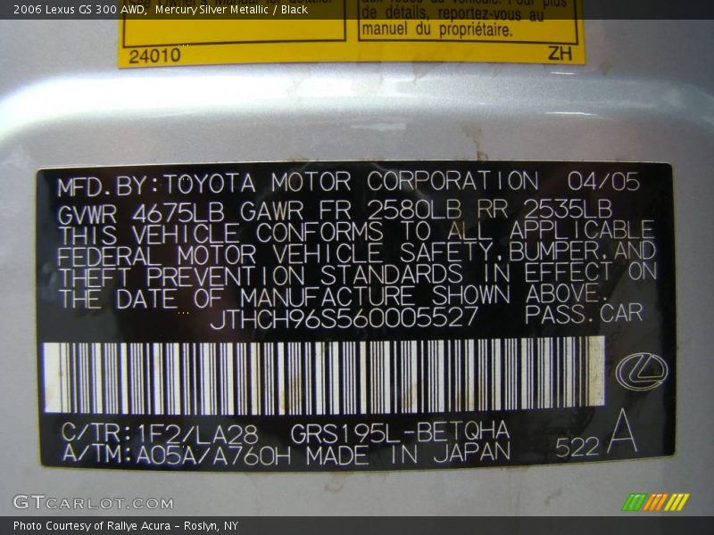 Mercury Silver Metallic / Black 2006 Lexus GS 300 AWD