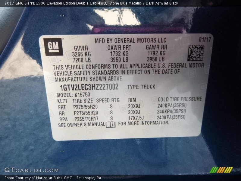 Stone Blue Metallic / Dark Ash/Jet Black 2017 GMC Sierra 1500 Elevation Edition Double Cab 4WD