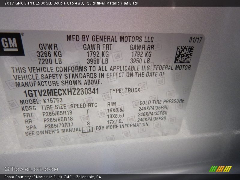 Quicksilver Metallic / Jet Black 2017 GMC Sierra 1500 SLE Double Cab 4WD