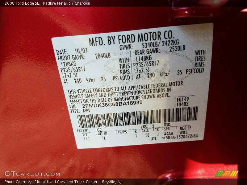 Redfire Metallic / Charcoal 2008 Ford Edge SE