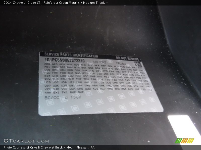Rainforest Green Metallic / Medium Titanium 2014 Chevrolet Cruze LT