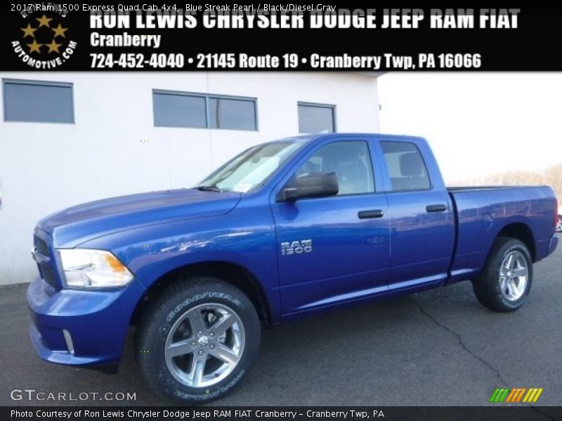 Blue Streak Pearl / Black/Diesel Gray 2017 Ram 1500 Express Quad Cab 4x4