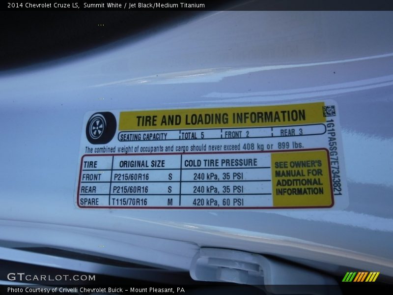 Summit White / Jet Black/Medium Titanium 2014 Chevrolet Cruze LS