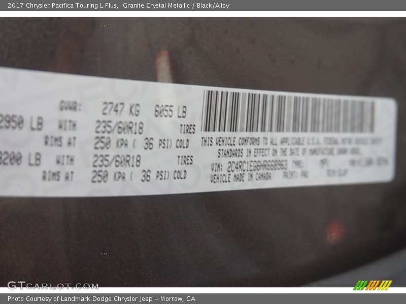 Granite Crystal Metallic / Black/Alloy 2017 Chrysler Pacifica Touring L Plus