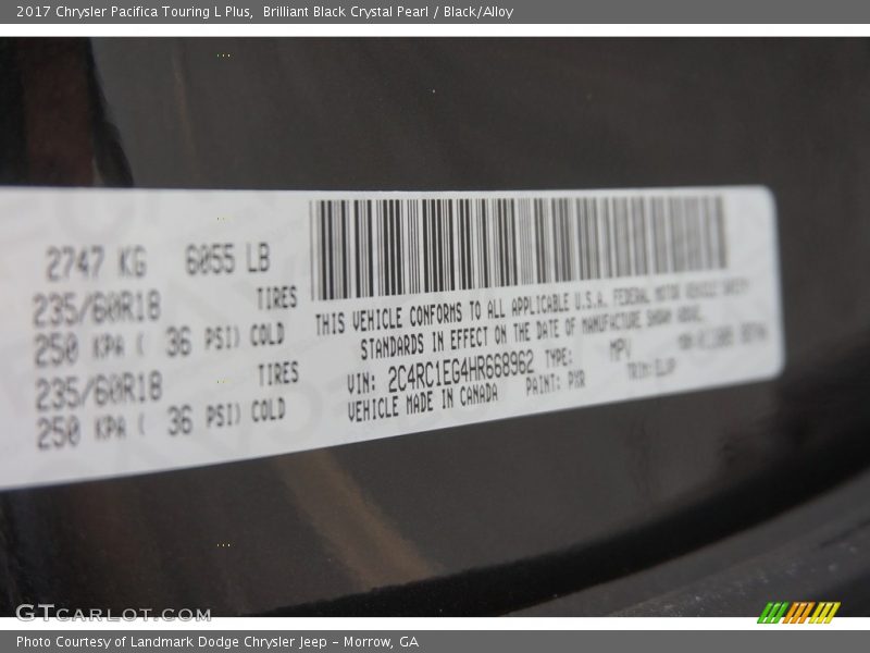 Brilliant Black Crystal Pearl / Black/Alloy 2017 Chrysler Pacifica Touring L Plus