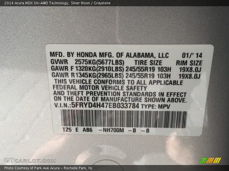 Silver Moon / Graystone 2014 Acura MDX SH-AWD Technology