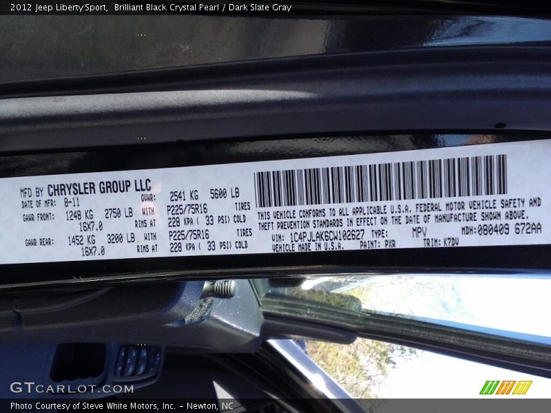 Brilliant Black Crystal Pearl / Dark Slate Gray 2012 Jeep Liberty Sport