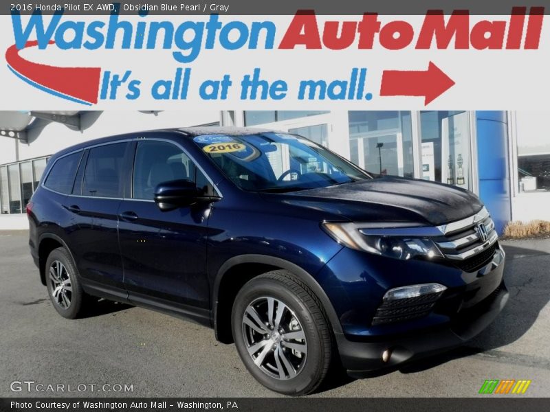Obsidian Blue Pearl / Gray 2016 Honda Pilot EX AWD
