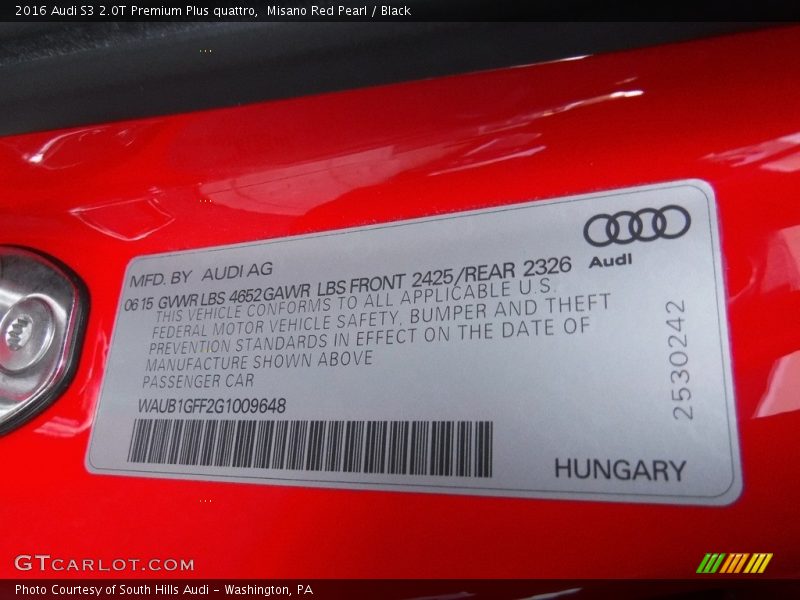 Misano Red Pearl / Black 2016 Audi S3 2.0T Premium Plus quattro