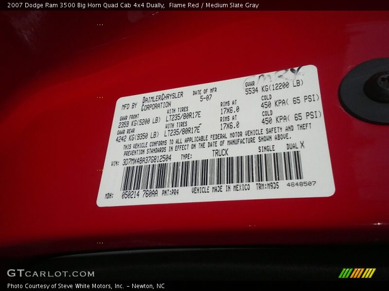 Flame Red / Medium Slate Gray 2007 Dodge Ram 3500 Big Horn Quad Cab 4x4 Dually