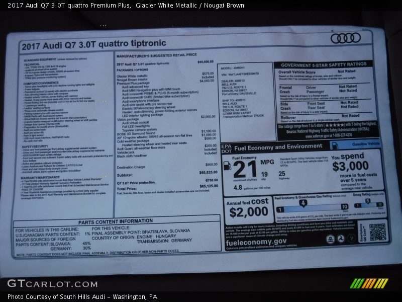 Glacier White Metallic / Nougat Brown 2017 Audi Q7 3.0T quattro Premium Plus