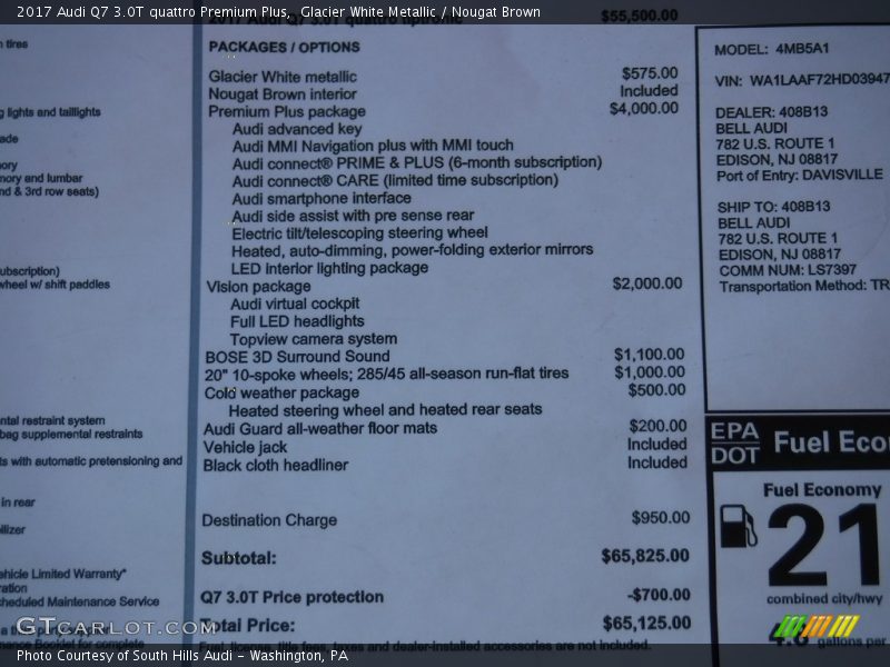 Glacier White Metallic / Nougat Brown 2017 Audi Q7 3.0T quattro Premium Plus