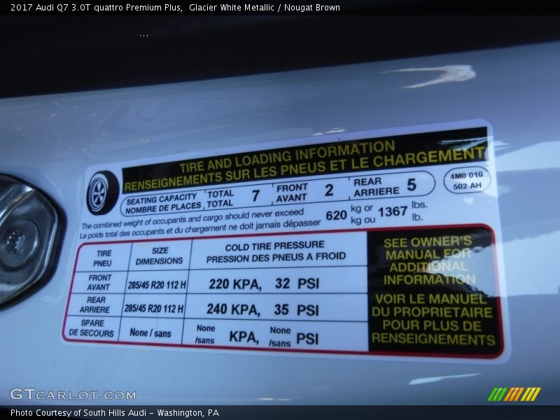 Glacier White Metallic / Nougat Brown 2017 Audi Q7 3.0T quattro Premium Plus
