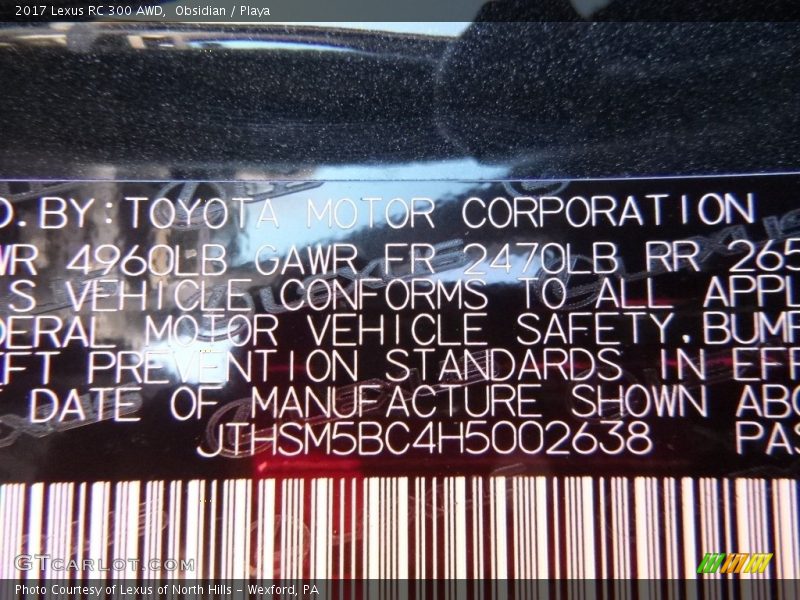 Obsidian / Playa 2017 Lexus RC 300 AWD