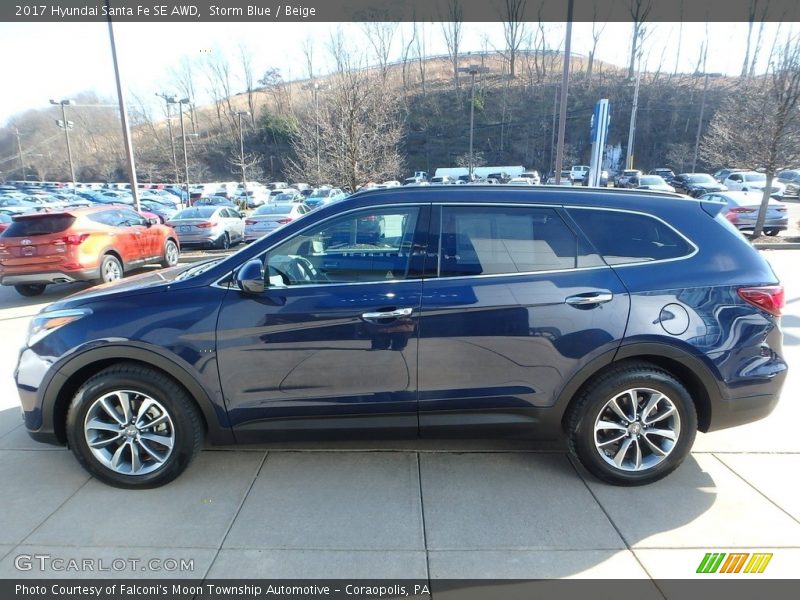 Storm Blue / Beige 2017 Hyundai Santa Fe SE AWD
