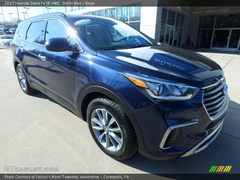 Storm Blue / Beige 2017 Hyundai Santa Fe SE AWD