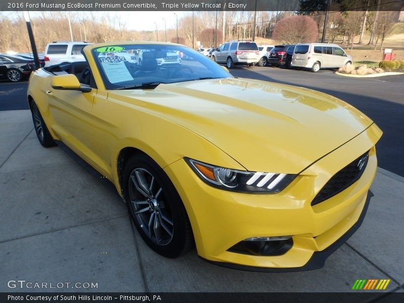 Triple Yellow Tricoat / Ebony 2016 Ford Mustang EcoBoost Premium Convertible