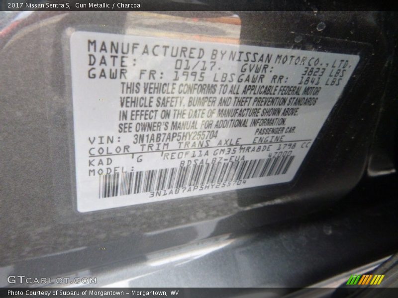2017 Sentra S Gun Metallic Color Code KAD