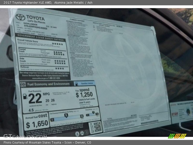 Alumina Jade Metallic / Ash 2017 Toyota Highlander XLE AWD