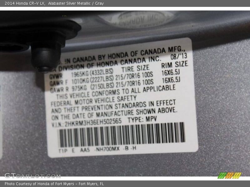 Alabaster Silver Metallic / Gray 2014 Honda CR-V LX