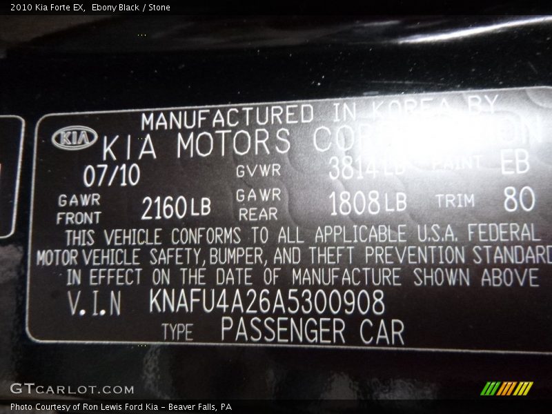 Ebony Black / Stone 2010 Kia Forte EX