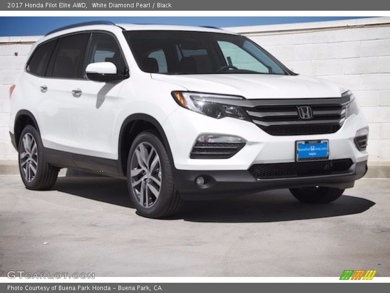 White Diamond Pearl / Black 2017 Honda Pilot Elite AWD