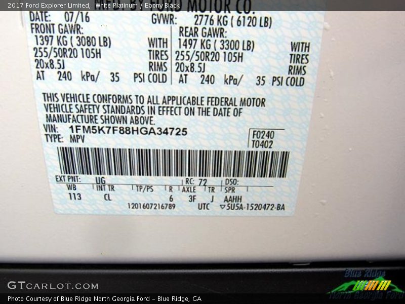 White Platinum / Ebony Black 2017 Ford Explorer Limited