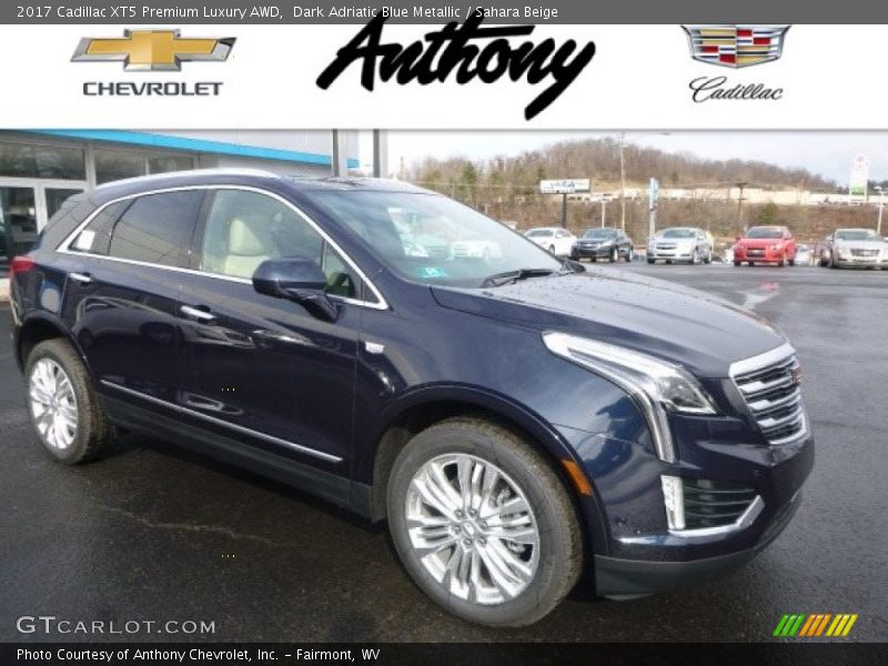 Dark Adriatic Blue Metallic / Sahara Beige 2017 Cadillac XT5 Premium Luxury AWD