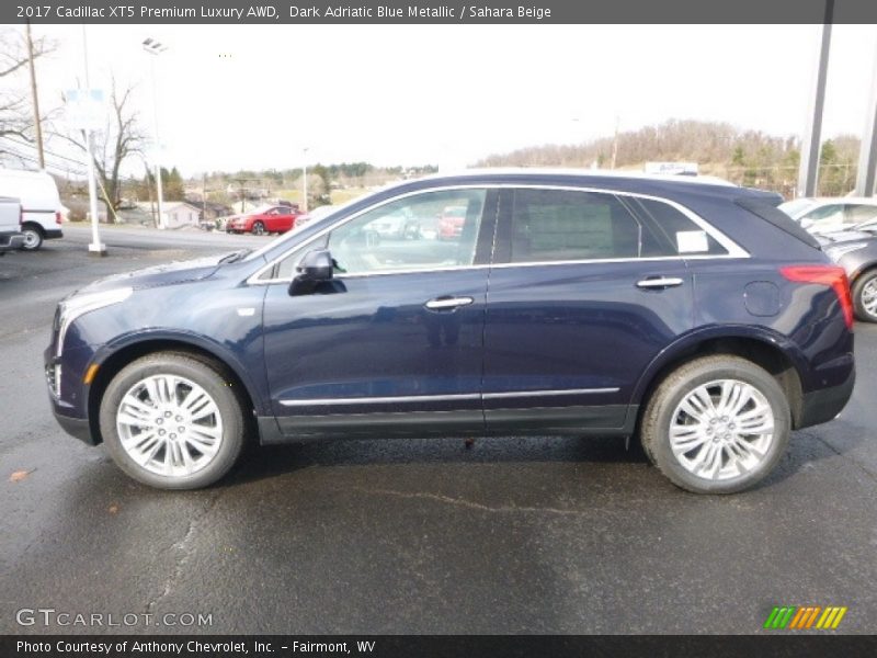 Dark Adriatic Blue Metallic / Sahara Beige 2017 Cadillac XT5 Premium Luxury AWD