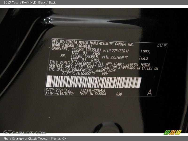 Black / Black 2015 Toyota RAV4 XLE