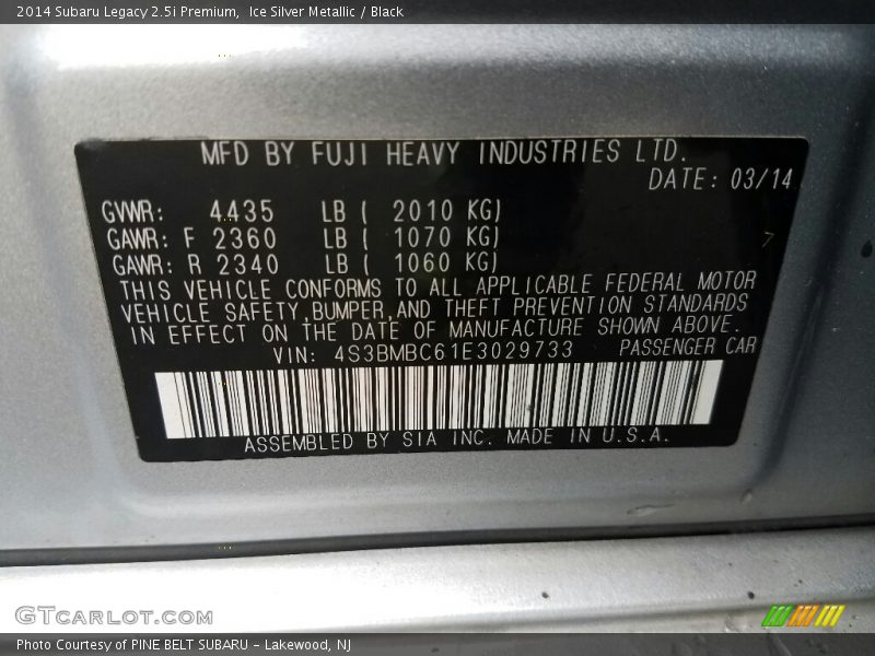 Ice Silver Metallic / Black 2014 Subaru Legacy 2.5i Premium