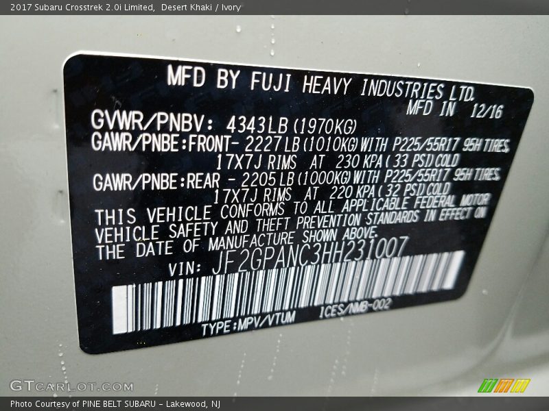 Desert Khaki / Ivory 2017 Subaru Crosstrek 2.0i Limited