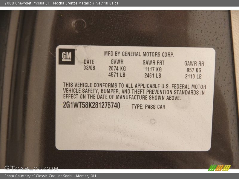 Mocha Bronze Metallic / Neutral Beige 2008 Chevrolet Impala LT