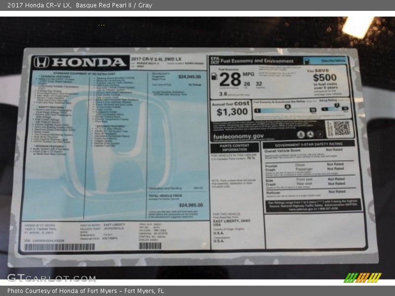 Basque Red Pearl II / Gray 2017 Honda CR-V LX