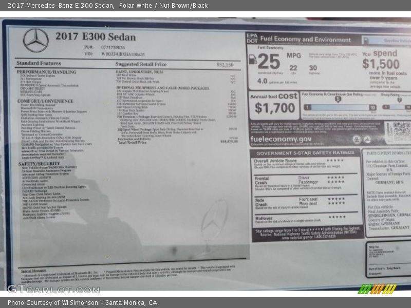 Polar White / Nut Brown/Black 2017 Mercedes-Benz E 300 Sedan