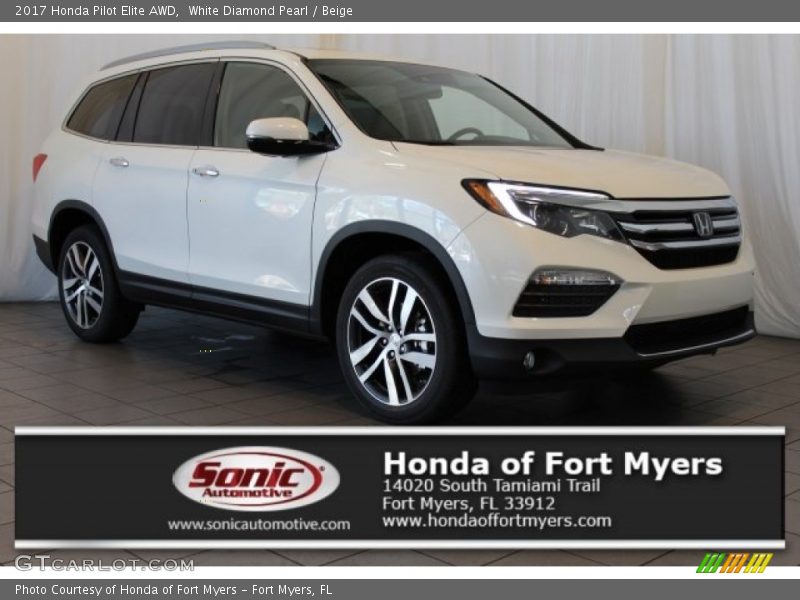 White Diamond Pearl / Beige 2017 Honda Pilot Elite AWD